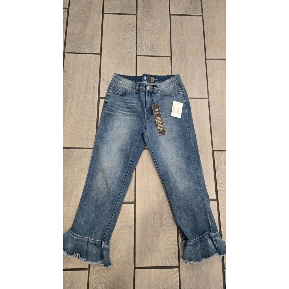 DG2 Diane Gilman Ruffle Hem Cropped Jeans Medium Wash Denim Size 6 NEW